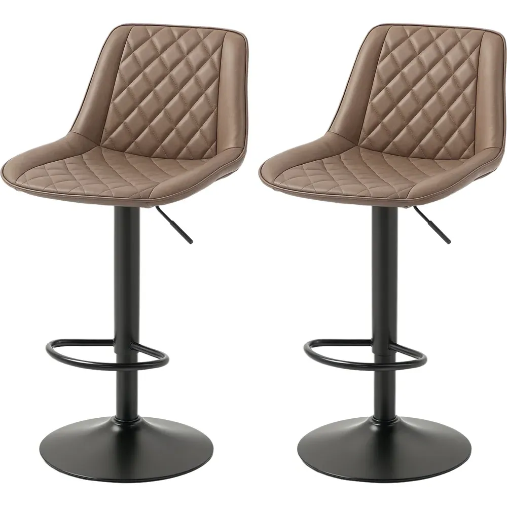 Diamond Tufted Adjustable Swivel Bar Chair Set of 2 - Brown, Faux Leather