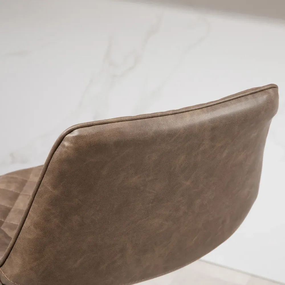 Diamond Tufted Adjustable Swivel Bar Chair Set of 2 - Brown, Faux Leather