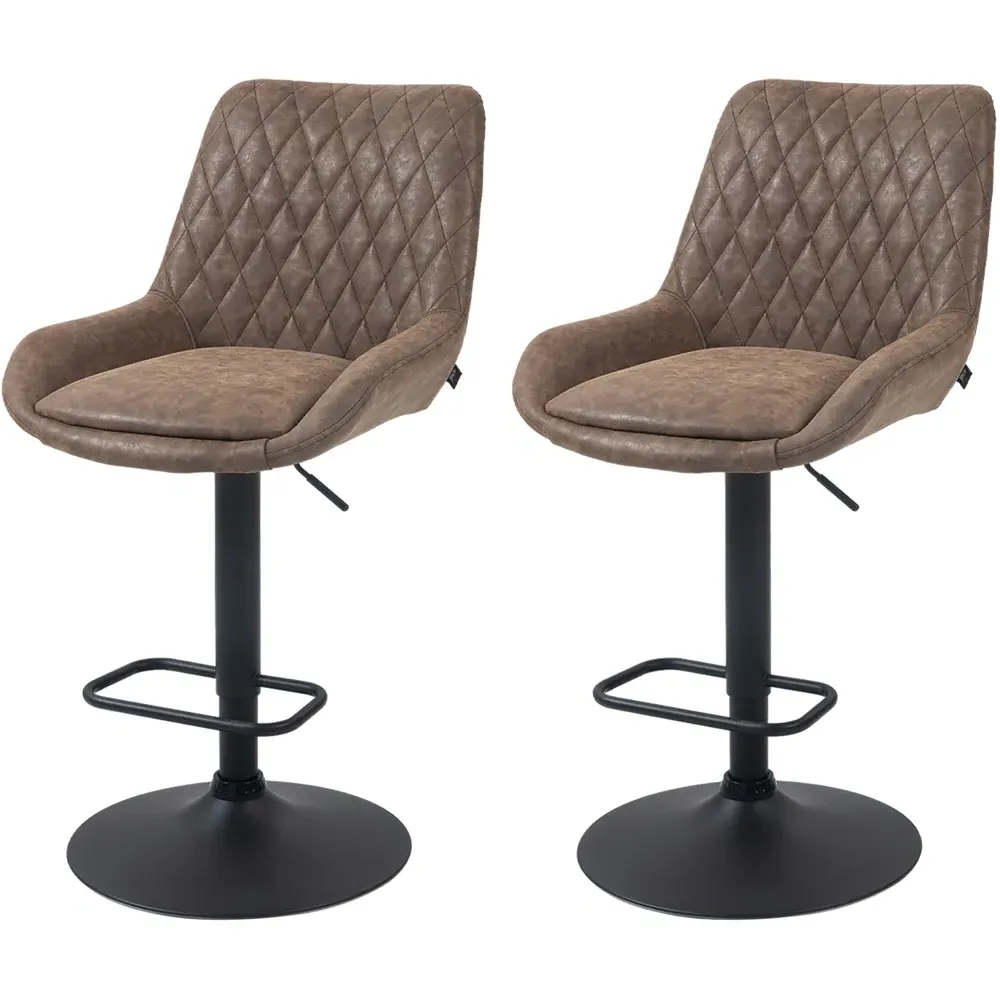 Diamond Tufted Adjustable Swivel Bar Chair Set of 2 - Coffee, Faux Leather
