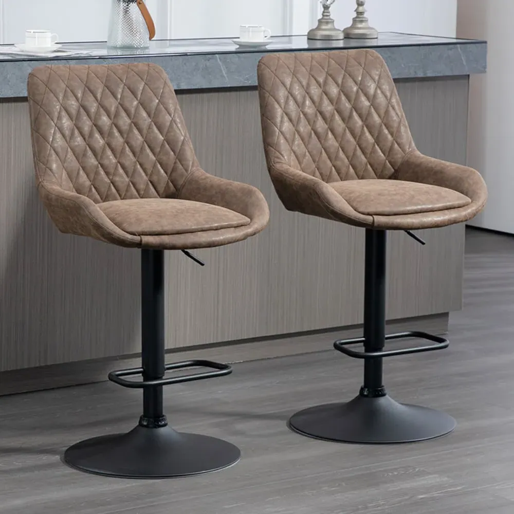 Diamond Tufted Adjustable Swivel Bar Chair Set of 2 - Coffee, Faux Leather