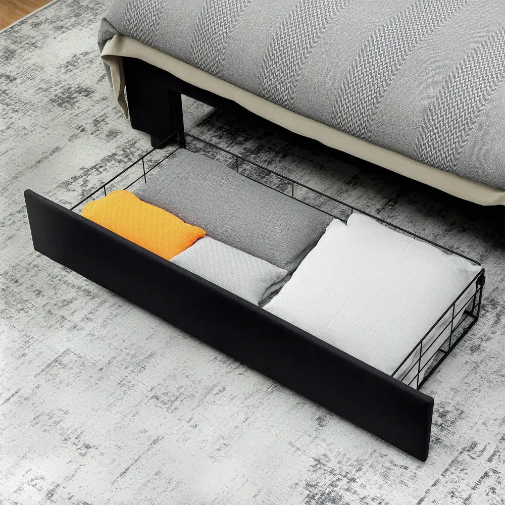 Double Ottoman Bed with Adjustable Headboard - Black, Velvet