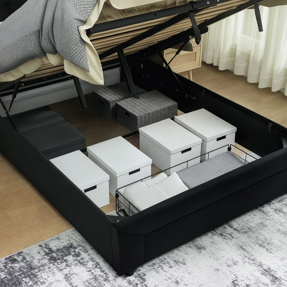 Double Ottoman Bed with Adjustable Headboard - Black, Velvet