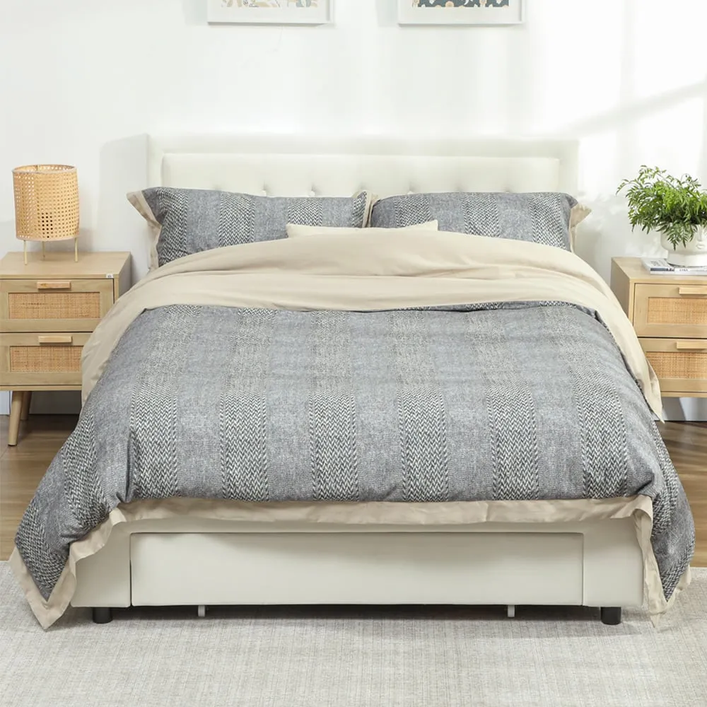 Double Ottoman Bed with Adjustable Headboard - Cream, Velvet