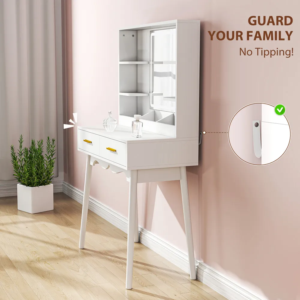 Dressing Table with LED Mirror and Cushioned Stool - White