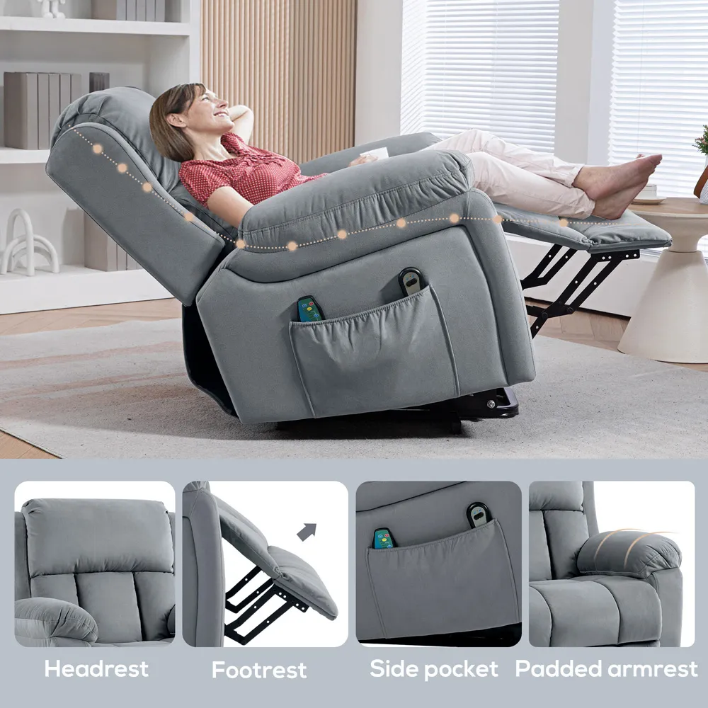 Electric Lift Chair with Massage and Heat - Grey