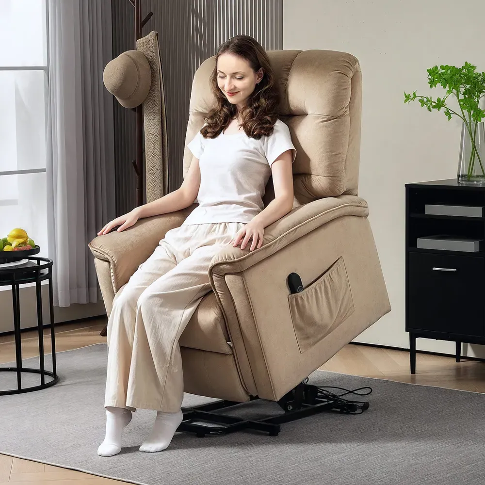 Electric Power Lift Recliner Armchair - Beige, Velvet