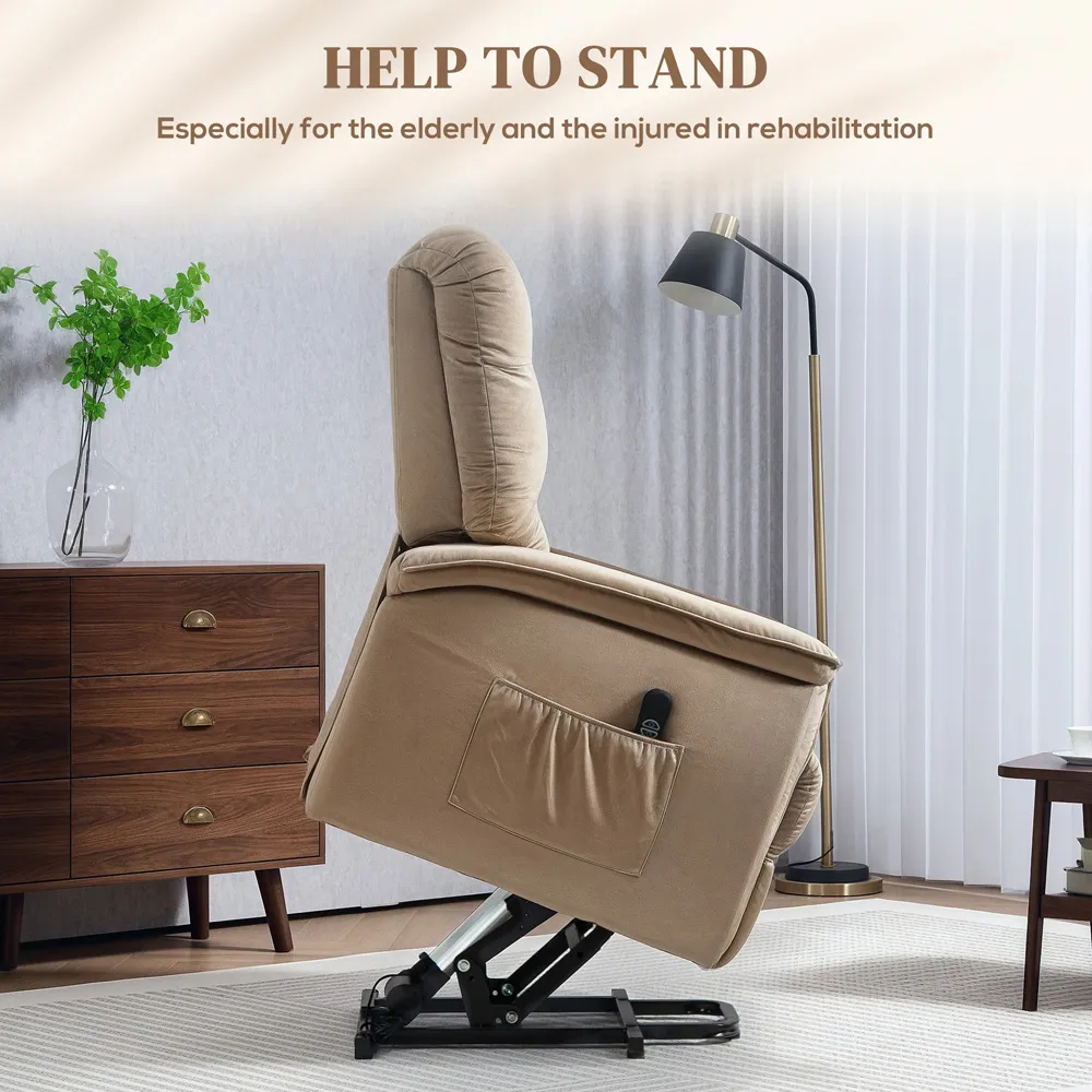 Electric Power Lift Recliner Armchair - Beige, Velvet