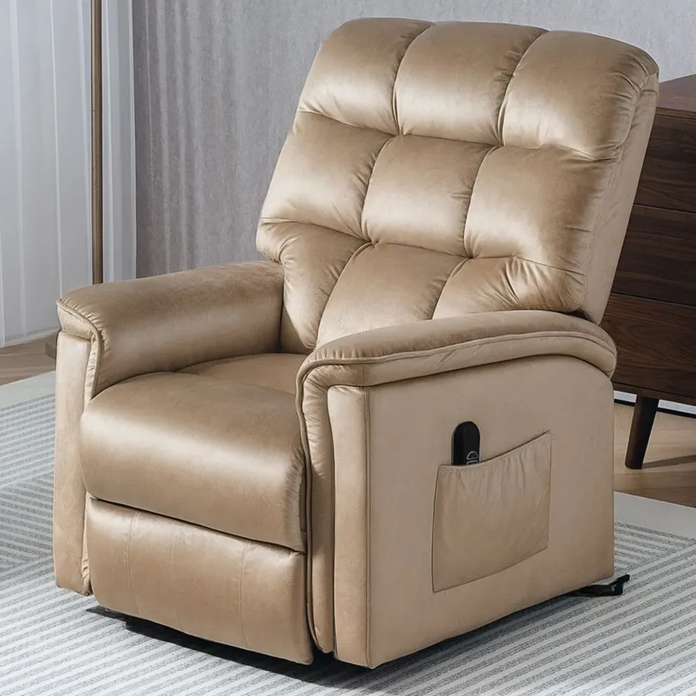 Electric Power Lift Recliner Armchair - Beige, Velvet image