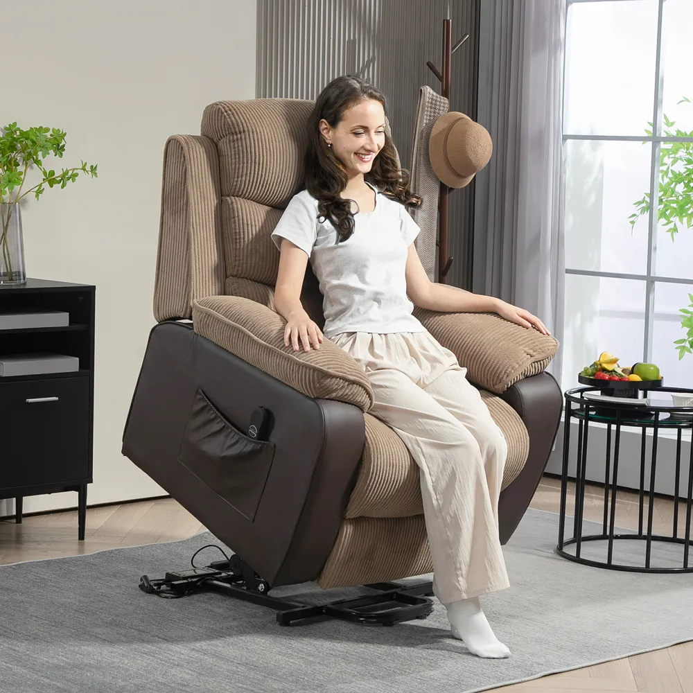Electric Power Lift Recliner Armchair - Brown, Corduroy