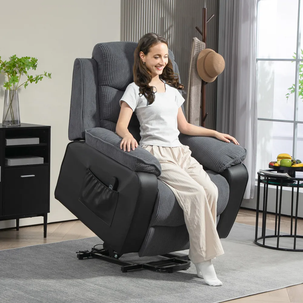 Electric Power Lift Recliner Armchair - Grey, Corduroy
