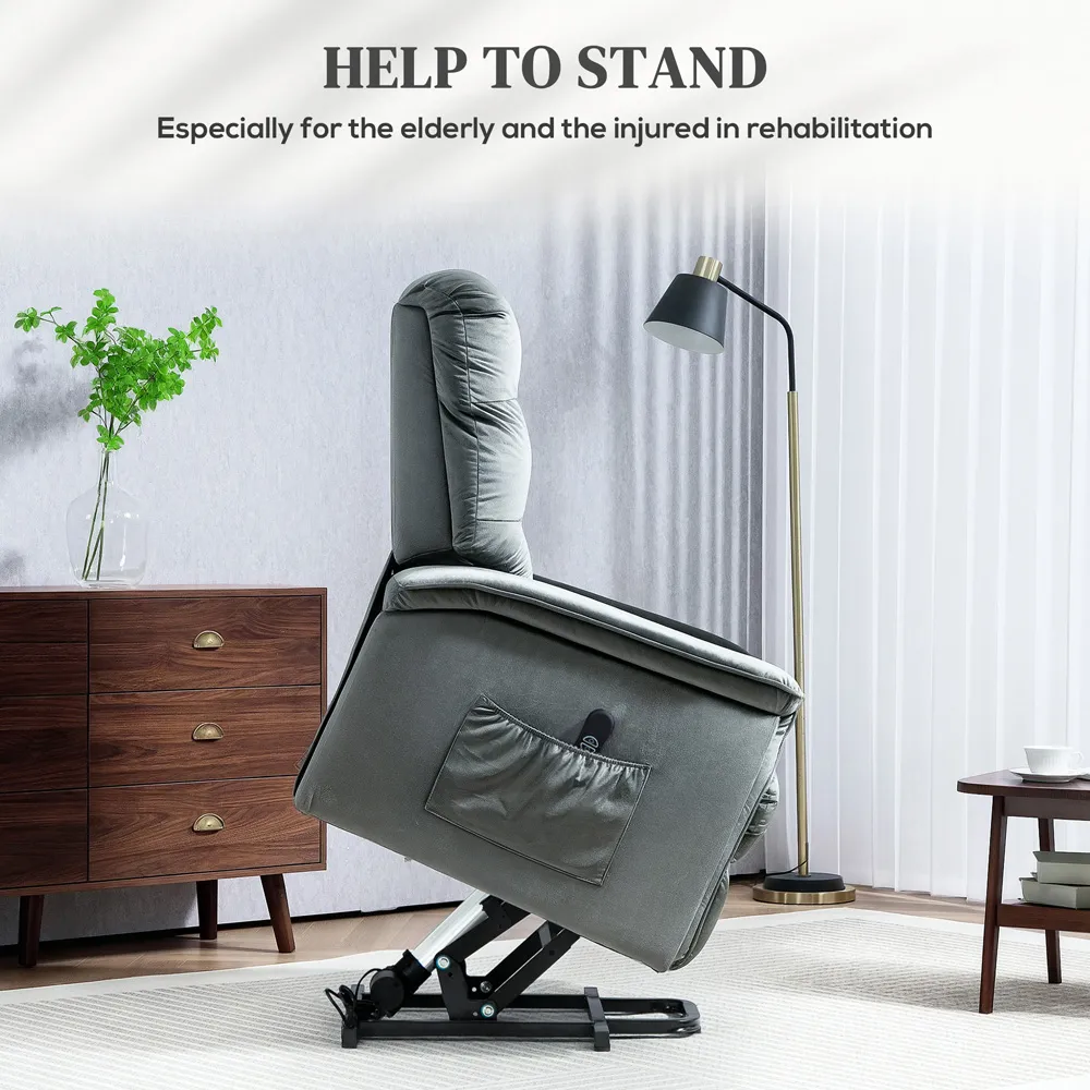 Electric Power Lift Recliner Armchair - Grey, Velvet