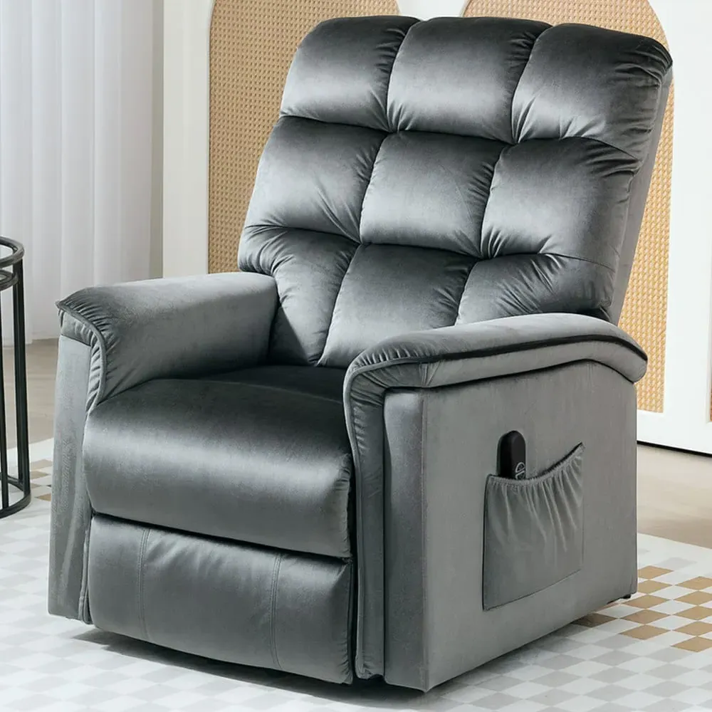 Electric Power Lift Recliner Armchair - Grey, Velvet
