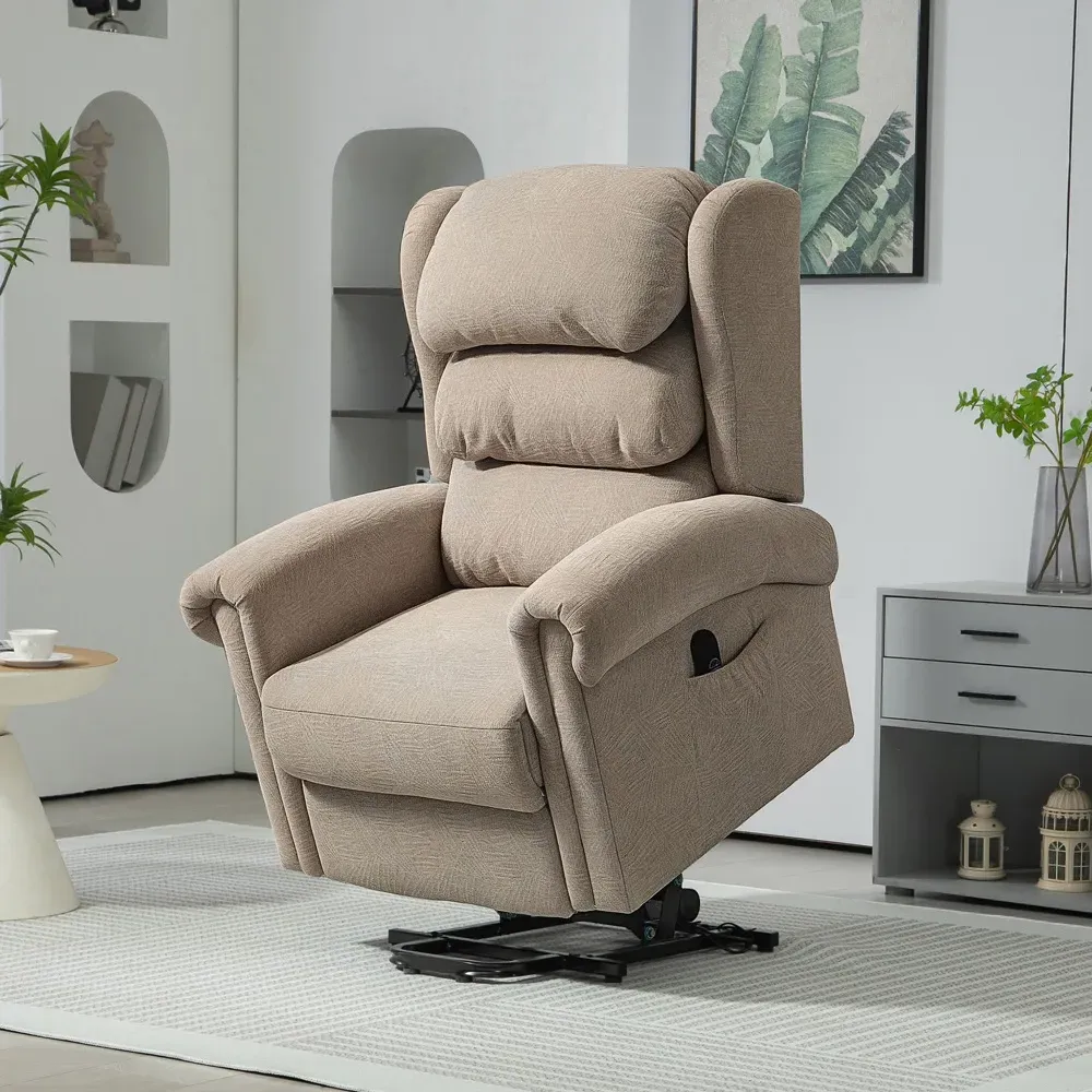 Electric Power Lift Recliner Armchair - Khaki, Velvet