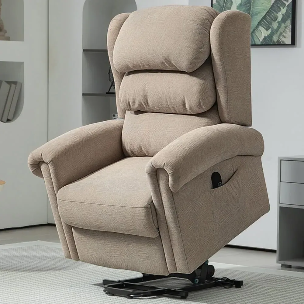 Electric Power Lift Recliner Armchair - Khaki, Velvet