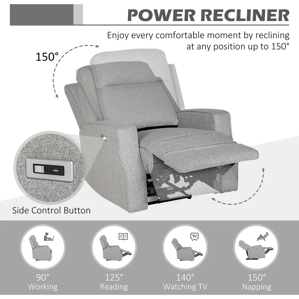 Electric Recliner Armchair with USB Port - Grey