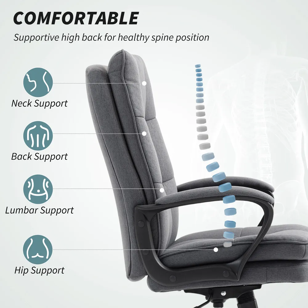 Ergonomic Office Chair with Armrests - Charcoal Grey, Fabric