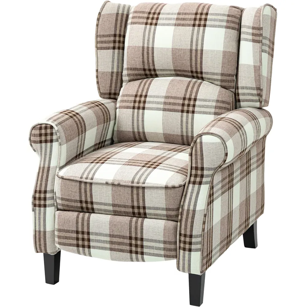 Farmhouse Wingback Recliner Armchair with Footrest - Brown