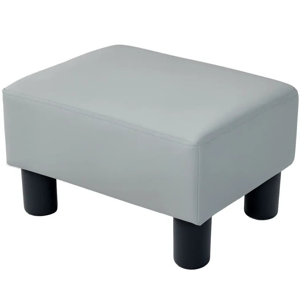 Faux Leather Footstool - Grey