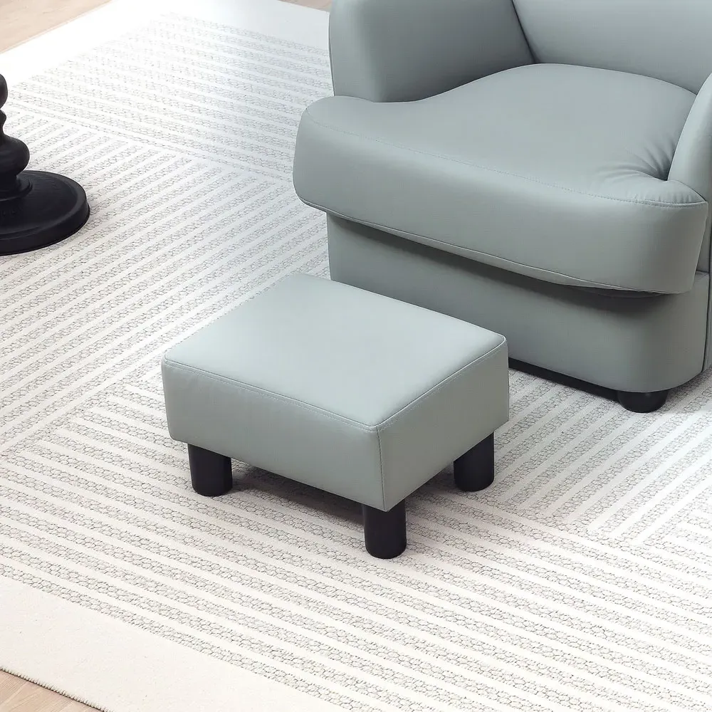 Faux Leather Footstool - Grey