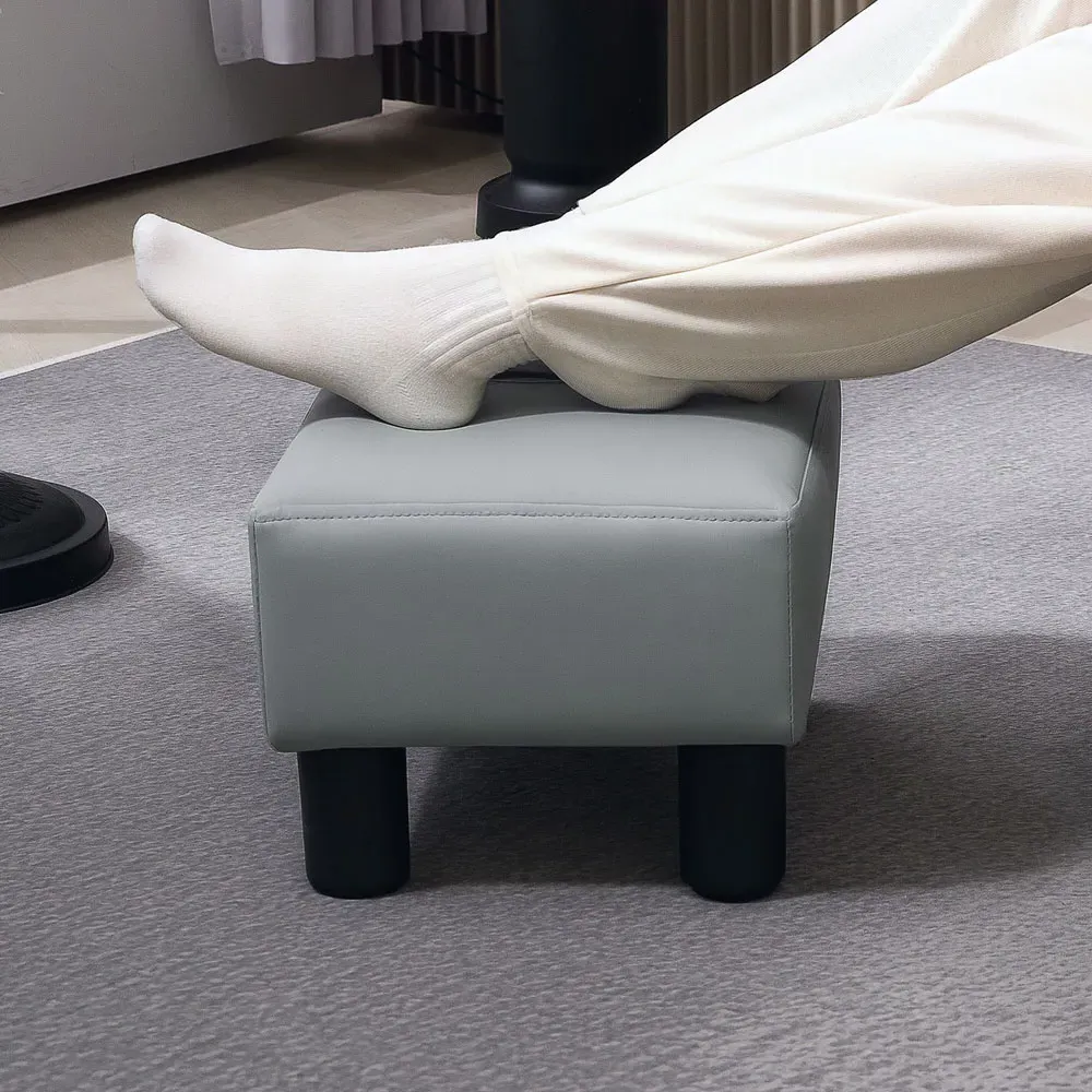 Faux Leather Footstool - Grey