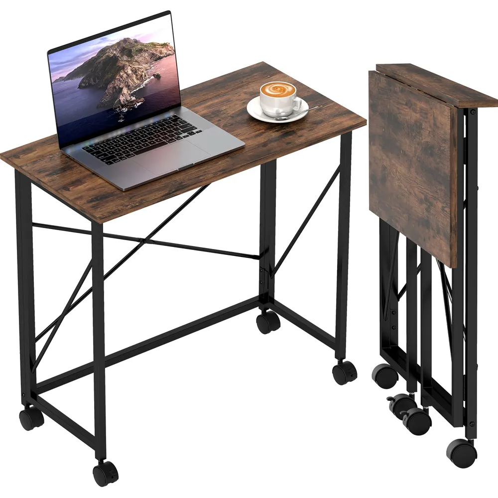 Foldable Desk with Wheels - Brown