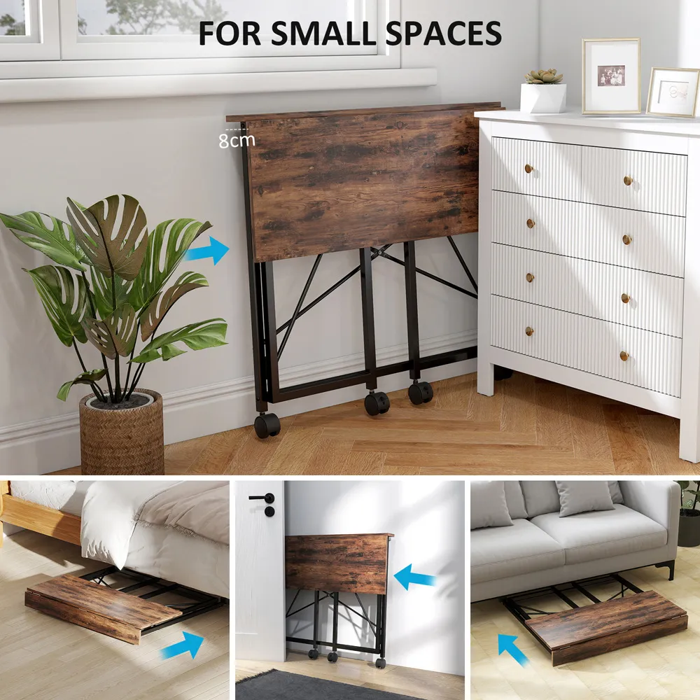 Foldable Desk with Wheels - Brown