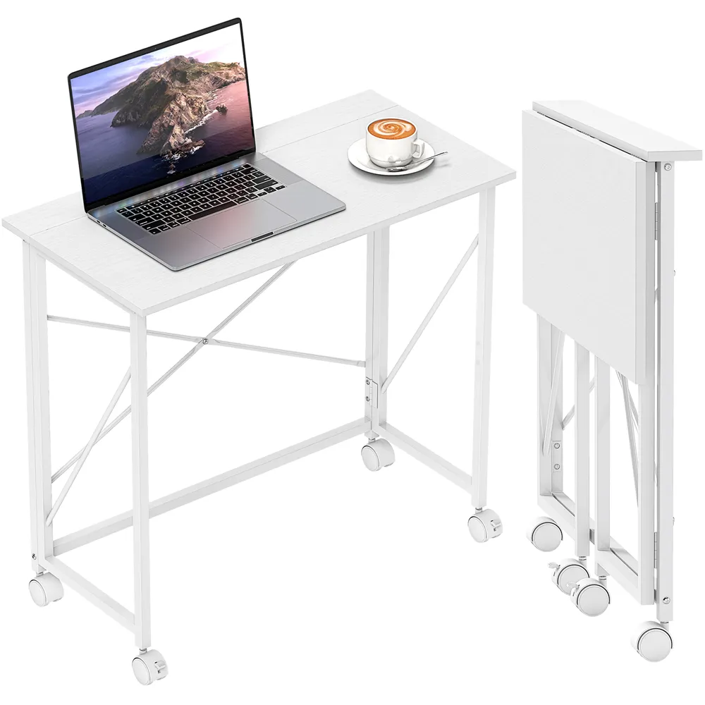 Foldable Desk with Wheels - White