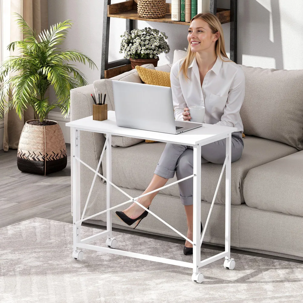 Foldable Desk with Wheels - White