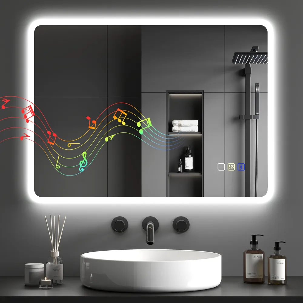 Frameless LED Bathroom Mirror with Bluetooth - Silver