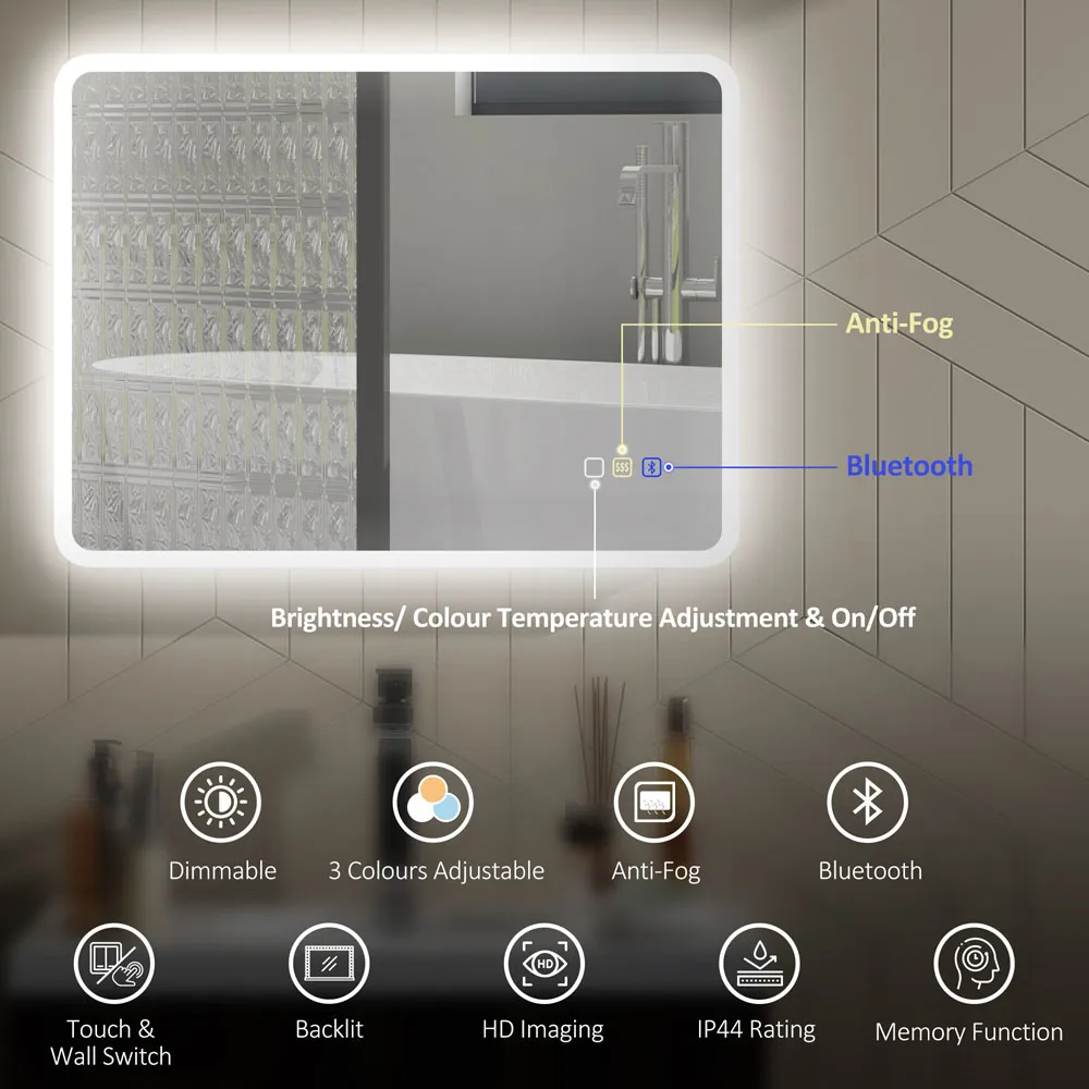 Frameless LED Bathroom Mirror with Bluetooth - Silver