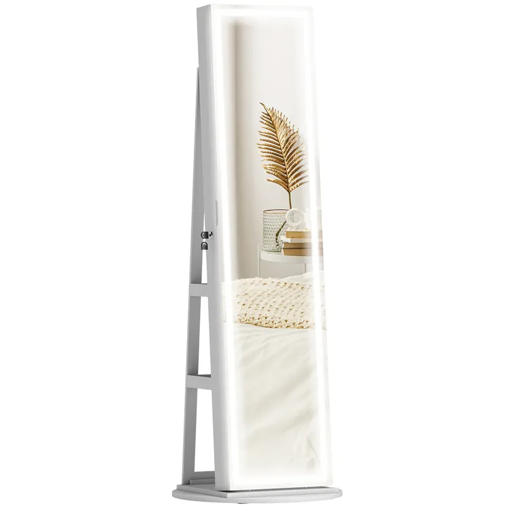 Full Length Mirror 360° Swivel Jewellery Cabinet - White image