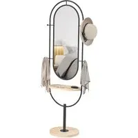 Full Length Standing Mirror with Tray and Hooks - Black