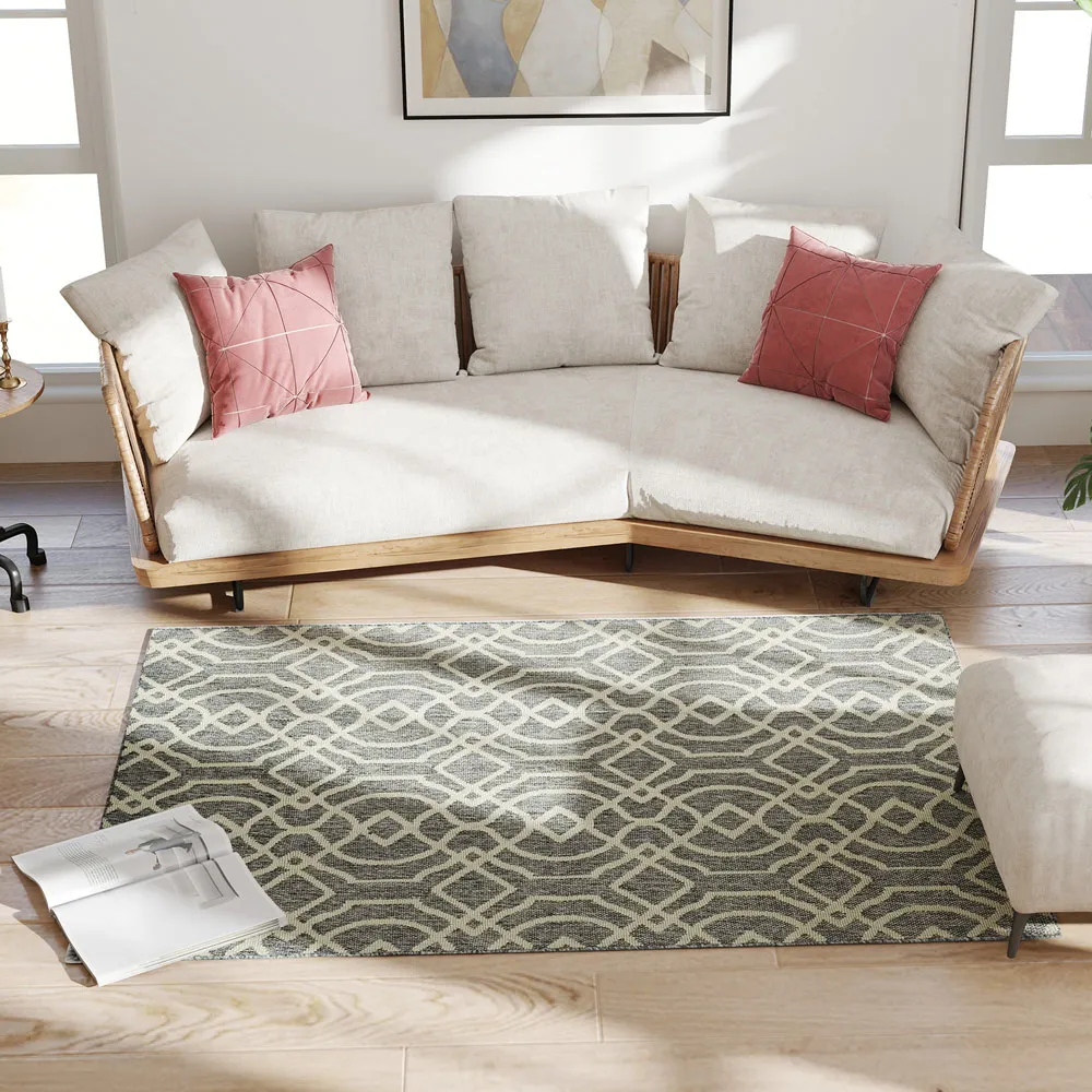 Geometric Pattern Rug 170 x 120cm - Grey, Polypropylene