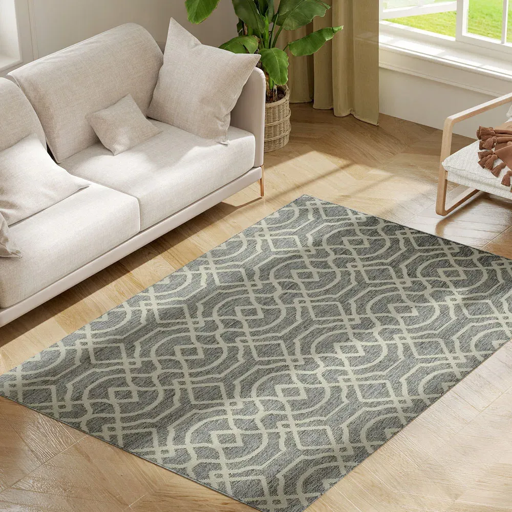 Geometric Pattern Rug 170 x 120cm - Grey, Polypropylene