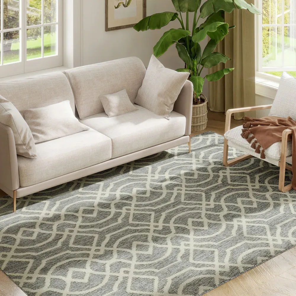 Geometric Pattern Rug 230 x 160cm - Grey, Polypropylene