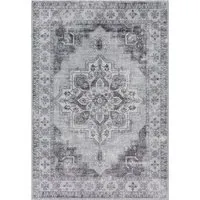 Grey Floral Flannel Non Slip Rug - Grey, Flannel