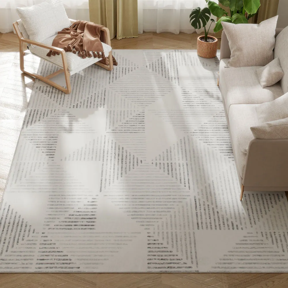Grey Geometric Non Slip Rug - Grey, Polyester