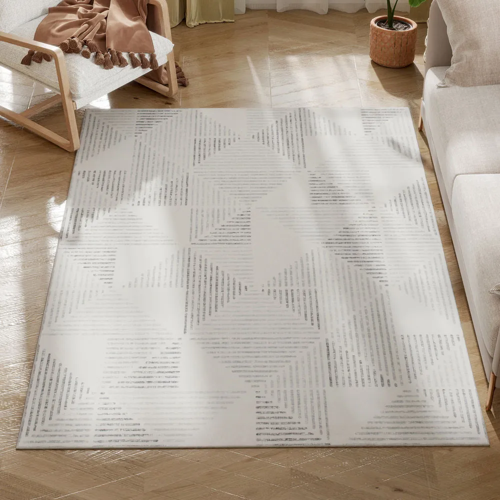 Grey Geometric Non Slip Rug - Grey, Polyester