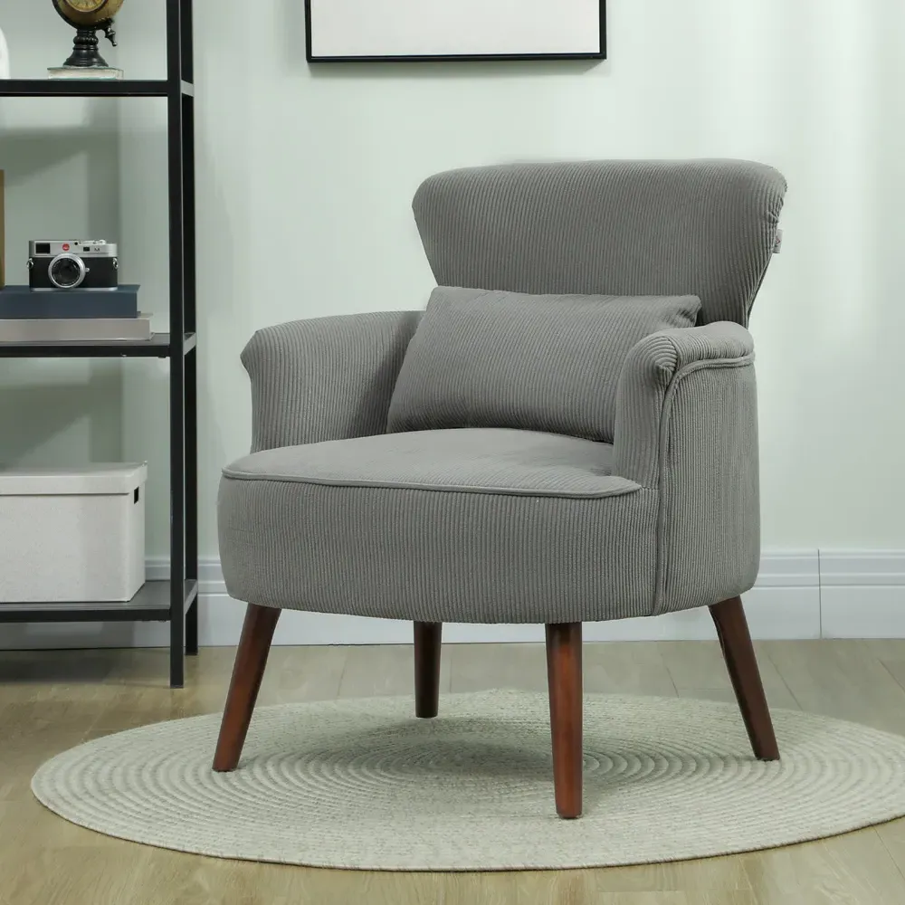 Grey Upholstered Accent Armchair - Grey, Corduroy