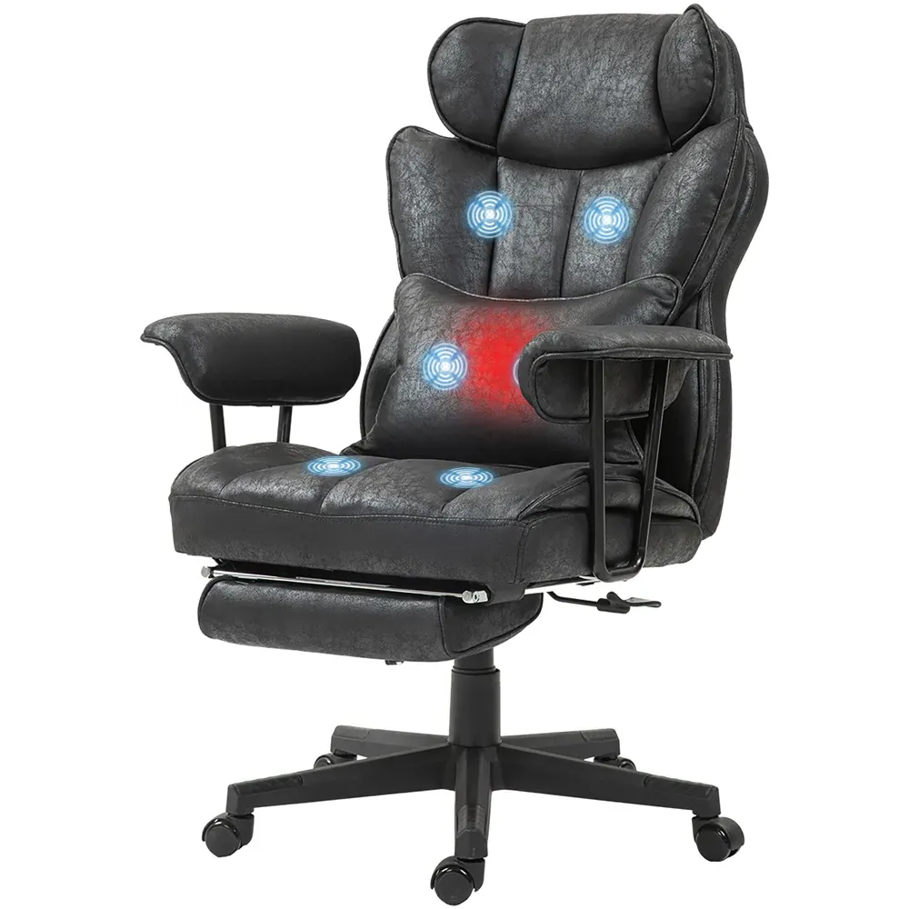 Heated Massage Reclining Office Chair with Footrest - Black