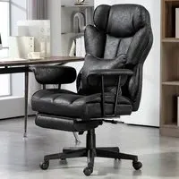 Heated Massage Reclining Office Chair with Footrest - Black