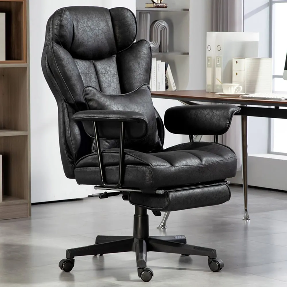 Heated Massage Reclining Office Chair with Footrest - Black image
