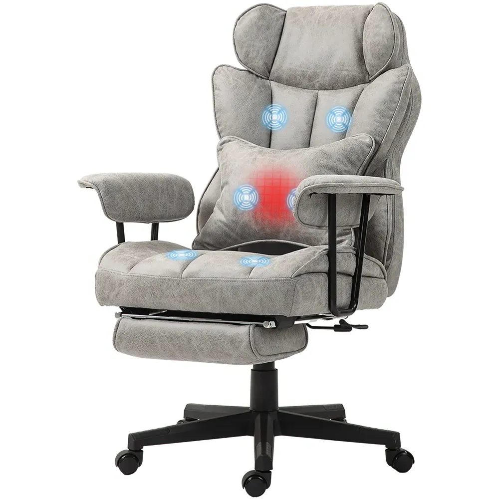 Heated Massage Reclining Office Chair with Footrest - Grey