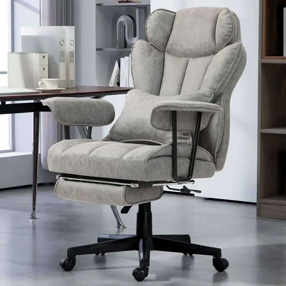 Heated Massage Reclining Office Chair with Footrest - Grey