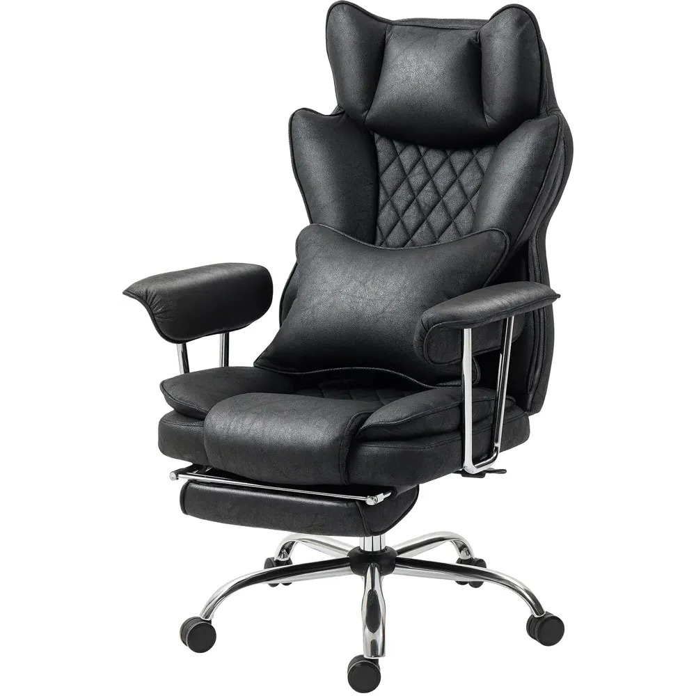 High Back Desk Chair with Footrest - Black, Leathaire