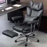 High Back Desk Chair with Footrest - Black, Leathaire