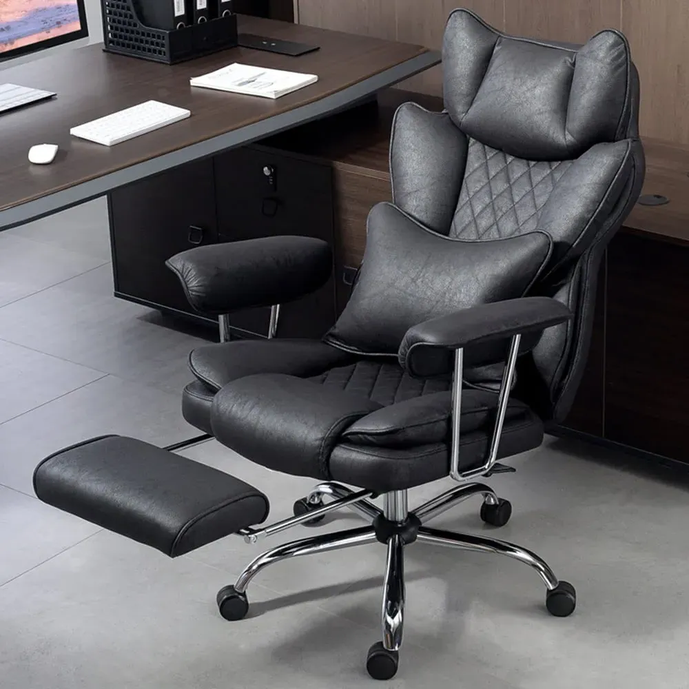 High Back Desk Chair with Footrest - Black, Leathaire image
