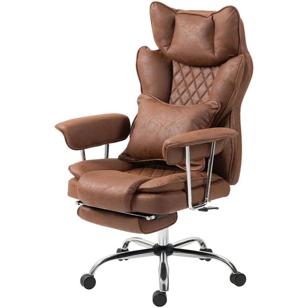 High Back Desk Chair with Footrest - Brown, Leathaire