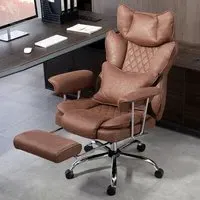 High Back Desk Chair with Footrest - Brown, Leathaire