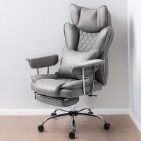 High Back Desk Chair with Footrest - Grey, Leathaire